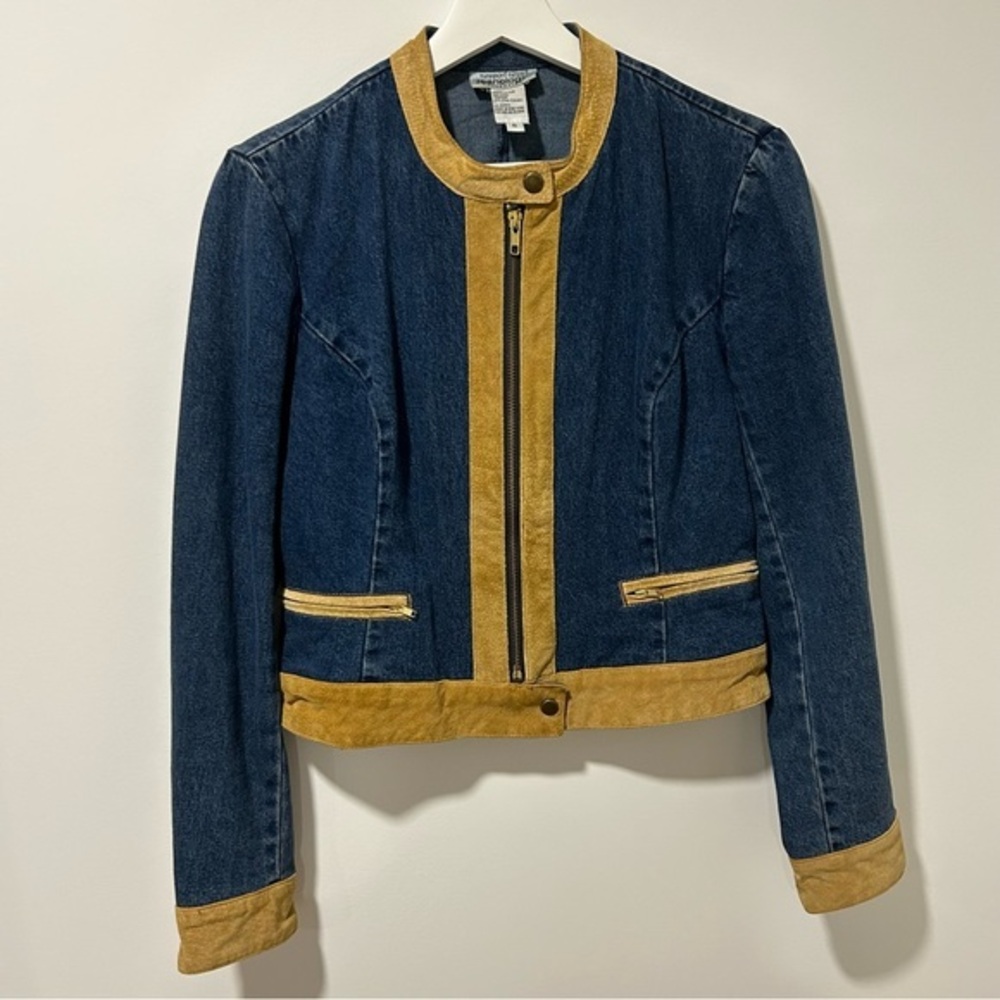 NEWPORT NEWS Jeanology Collection Zip Front Jean Jacket with Suede Trim Size 6